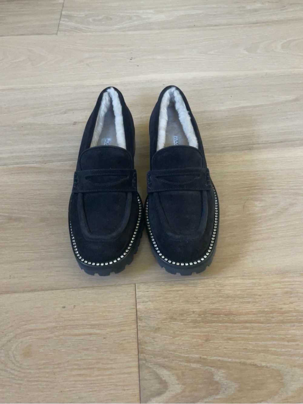 Jimmy Choo Deanna 30 Crystal Shearling Loafers Black 36.5/6.5